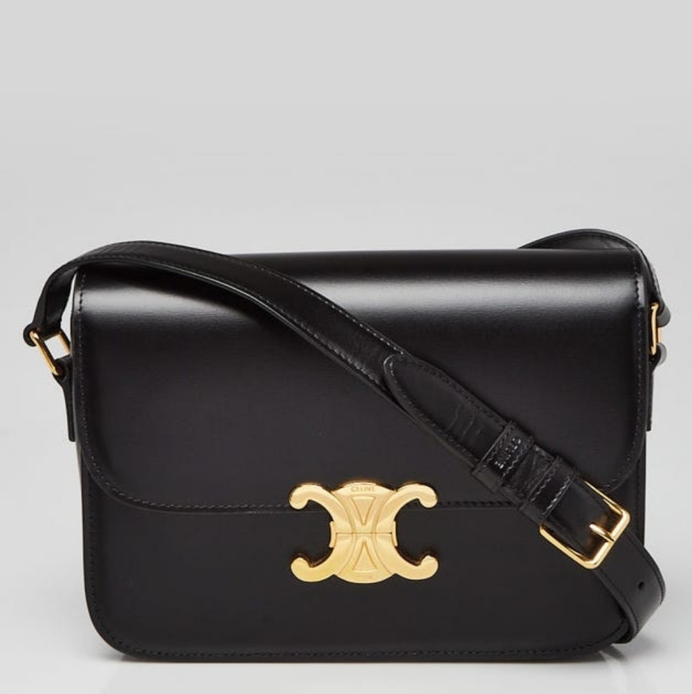 New! MSRP $4250 Authentic CELINE CLASSIQUE TRIOMPHE BAG IN BLACK Shiny Calfskin - Picture 9 of 16